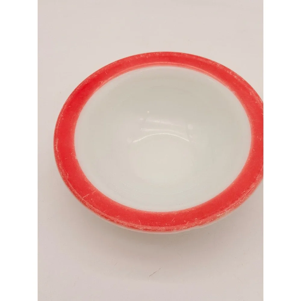 Vintage Pyrex Red Rim Milk Glass Bowl 6.5 Inch Round Cereal Soup Bowl 31 USA